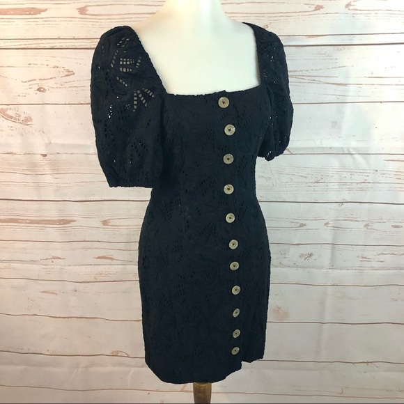 Free People Eyelet Lace Puff Sleeve Button Front Daniella Dress - Picture 6 of 11